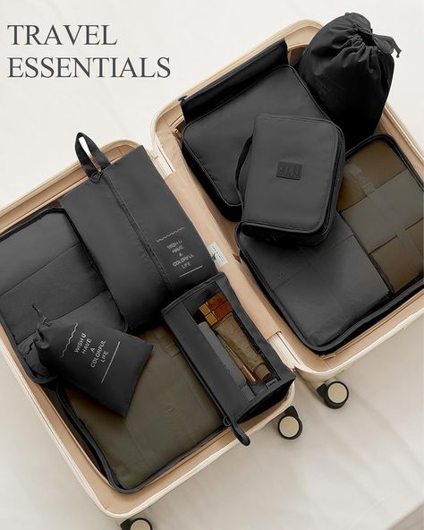 ✅【MULTI-FUNCTIONAL PACKING CUBES 10 Set】packing cubes*3: L(15.8" x 11.8" x4.7") M(12.6"x10.0"x4.7") S(11.8"x8.9"x4.7");bra underwear bag*1: (11.0" x 7.8" x 4.7"); laundry bag*2 - M(14"*10.6") S (9.8"*6.3");shoe bag*1: (13.4"x8.2");toiletry bag with hook*1: (8.3"x7.5"x3.2");pocket*1: (10.6" x 6.2");cosmetic bag*1: (10.2"*5.9")Large capacity must-have value pack. ✅【ORGANIZED PACKING & SPACE SAVING】Separating Your Different Clothes with Packing Cubes of Multiple Sizes. Time-Saving for Your Travelin Aesthetic Travel Accessories, Organizing Bags, Travel Organizer Bag, Travel Accesories, Best Travel Bags, Travel Bag Set, Accessories Essentials, School Bag Essentials, Travel Bag Essentials