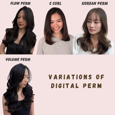 Digital Perm - Picasso Hair Studio Digital Perm Curtain Bangs, Digital Hair Perm, C Perm, Volume Perm Korean, C Curl Perm Korean, C Curl Perm, Perm On Medium Hair, Digital Perm Medium Hair, Medium Hair Digital Perm