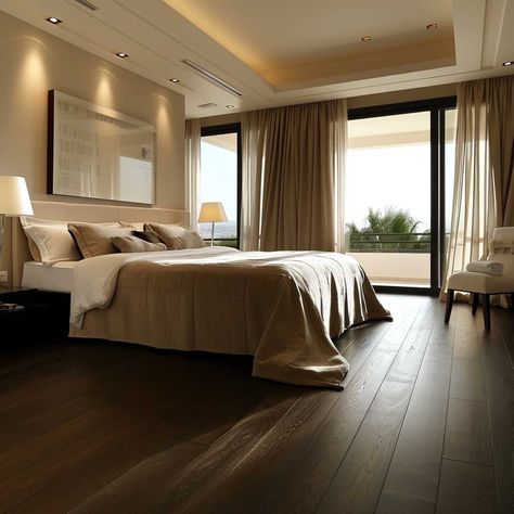 10+ Sophisticated Bedroom Designs with Elegant Dark Wood Floors • 333+ Images • [ArtFacade] Dark Wood Floors Bedroom Ideas, Bedroom Ideas Dark Wood Floors, Dark Wood Flooring Bedroom, Bedroom With Brown Floor, Bedroom Ideas Dark Floor, Dark Floor Bedroom Ideas, Dark Brown Floor Bedroom, Bedroom With Dark Wood Floors, Dark Wood Floors Bedroom