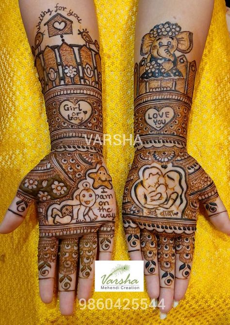 Seemantham Mehandi Designs, Maternity Mehendi Design, Seemantham Mehendi Designs, Godbharai Mehendi Designs, Mehendi Cute, Baby Shower Mehandi Designs, Baby Shower Mehendi Designs Latest, Mom To Be Mehendi Design, Baby Shower Mehndi Designs Hand