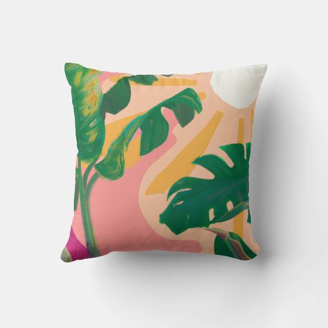 Tropical Plants Painting, Plants Painting, Plant Painting, Modern Tropical, Tropical Colors, Disney Gifts, Star Wars Gifts, Custom Throw Pillow, Tropical Plants