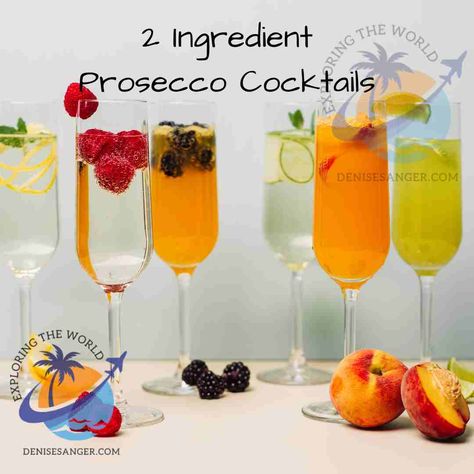 NEW! You know your girl here prefers simple and easy. What’s easier than 2 ingredient prosecco cocktails? Easy at home means easy at the beach, and I’m all about easy. Get it here: https://denisesanger.com/2-ingredient-prosecco-cocktails/ #2ingredientproseccococktails #prosecco #cocktails Mix With Prosecco, What To Mix With Prosecco, Simple Prosecco Cocktails, Prosecco Spritzer Cocktails, Drink Recipes With Prosecco, Easy Cocktail Recipes 3 Ingredients, Processco Cocktails, 2 Ingredient Cocktails, Drinks With Prosecco