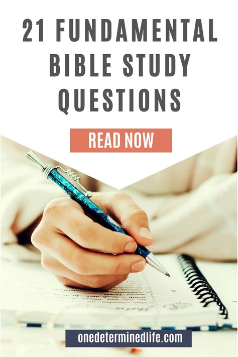 In this post you will learn 21 fundamental Bible study questions to ask. When I was a teenager, I learned how to study the Bible. These camps would give me a hunger to learn more and dig into God’s word on my own. If you are new to Bible study or want to know more about it I encourage you to start with these 20 fundamental Bible study questions. These are general questions you can ask of ANY passage. Click to read 21 fundamental Bible study questions on www.onedeterminedlife.com Bible Study Questions, Business Mom, Bible Studies For Beginners, Study The Bible, Faith Blogs, Bible Study Methods, How To Study, Bible Study Tips, Faith Journey