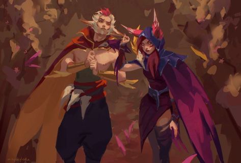 Xayah And Rakan, Wolf Stuff, Twin Souls, Warm Colour Palette, Lol League Of Legends, League Of Legends, Warm Colors, Game Art, Art Style