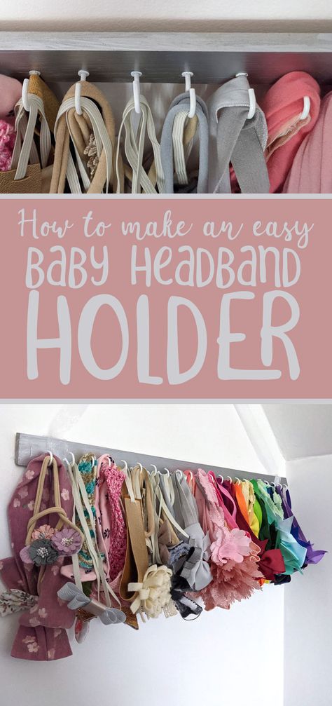 Learn how to make a DIY baby headband holder - a cool easy DIY baby gift for baby girls! This adorable hair bow holder holds dozens of bows in every color of the rainbow and is an easy craft for new moms. Baby Bow Organization Diy, Diy Baby Headband Holder, Headband Organizer Diy, Baby Headband Holder, Baby Headband Holders, Diy Headband Holder, Hair Bow Storage, Diy Hair Bow Holder, Diy Baby Hair Bows