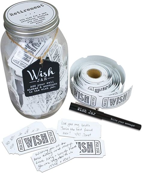 Well Wishes Messages, 40th Birthday Wishes, Wish Jar, 50th Birthday Wishes, Retirement Wishes, Engagement Wishes, Teacher Retirement Gifts, Retirement Gifts For Men, Retirement Party Decorations