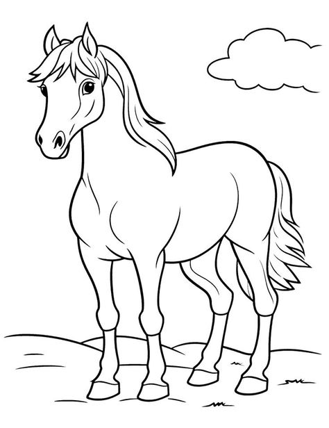 Easy Way To Draw Animals, Simple Horse Sketch, Animal Drawings Horse, Printable Horse Pictures, Horse Template Free Printable, Horse Drawing Simple, Horse Easy Drawing, How To Draw A Horse, Simple Horse Drawing