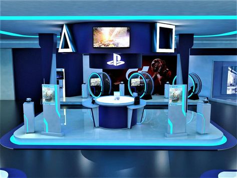 Playstation retail store, my design Playstation Stand Design, Game Booth Design, Gamers House, Gaming Booth, Robot Exhibition, Playstation Shop, Game Booth, Gaming Lounge, Store Plan