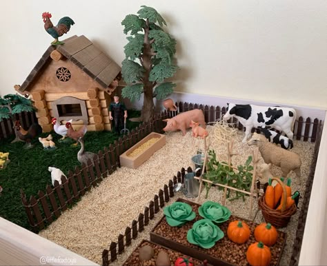 Farm Toy Table, Farm Diorama Ideas For Kids, Toy Farm, Janmashtami Decoration, Baby Play Activities, Montessori Toddler Activities, Farm Activities, Farm Projects, Science Projects For Kids