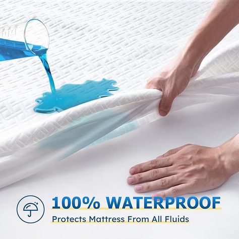 【100% Waterproof Protect】The back of our mattress protector is made of high-quality TPU material, giving you a 100% waterproof experience.Protects against sweat, Bedwetting, Liquids and stains to prolong the life of mattress.
【Deep Pocket&360 protection】This luxury mattress cover features a well-knitted & fitted sheet style with elasticated corners that ensures a secure fitness for a mattress from 8" to 21", 360° protect mattress, ideal for supporting the mattress fixed in place all night. Waterproof Mattress Protector, Dust Mites Bites, Cooling Mattress, Waterproof Mattress Cover, Bed Protector, Modern Laundry, Modern Laundry Rooms, Presentation Layout, Mattress Cover