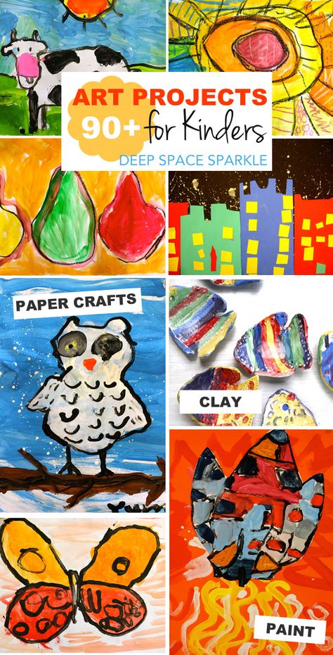 A collection of art projects and activities for children ages 5 & 6 Art Kindergarten, Kindergarten Art Lessons, Preschool Art Projects, Deep Space Sparkle, Kindergarten Art Projects, Art Projects For Kids, Elementary Art Projects, Homeschool Art, Kindergarten Art