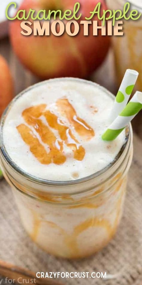 Caramel Apple Smoothie Recipe, Apple Smoothie Bowl Recipe, Smoothie Recipes Fall, Apple Crisp Smoothie, Caramel Smoothies, Apple Smoothie Recipes Healthy, Desert Smoothie, Seasonal Smoothies, Caramel Apple Smoothie