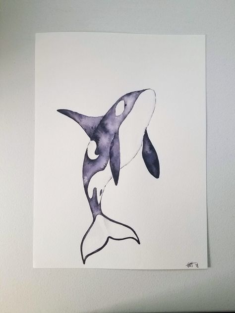 Simple Orca Drawing, Orca Drawing Pencil, Orca Ink Drawing, Orca Drawing Realistic, Orca Watercolor, Watercolor Orca Whale, Whale Sketch, Killer Whale Tattoo, Whale Watercolor