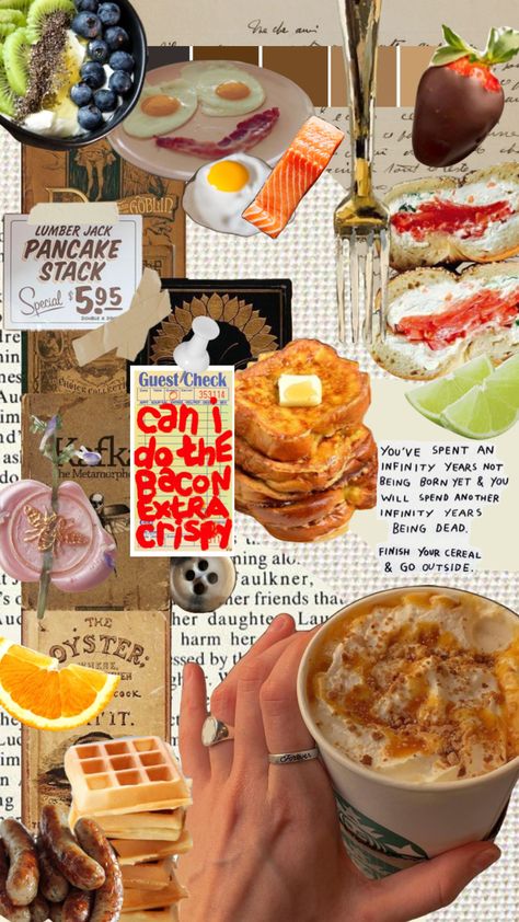 Food Collage Wallpaper, Cloud Snacks, Food Collage Aesthetic, Breakfast Wallpaper, Monthly Recap, Food Collage, Brunch Club, Homemade Cookbook, Vintage Photo Editing