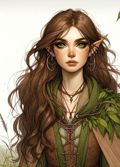 Druid Wood Elf, Weiblicher Elf, Druid Costume, Dnd Druid, Elf Drawings, Elf Ranger, Dnd Elves, Woodland Elf, Elf Characters