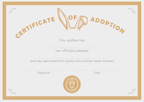 You are In Good Company: GOOD ON PAPER - Bunny Adoption Certificate Adoption Certificate Template, Dog Adoption Certificate, Pet Adoption Certificate, Essay Writing Competition, Adoption Papers, Paper Bunny, Birth Certificate Template, Certificate Design Template, Awards Certificates Template