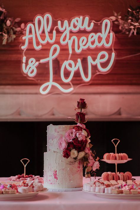 Valentines Theme Wedding, Neon Wedding Sign, Pink Wedding Theme, Barbie Wedding, Valentine Theme, Neon Wedding, Valentine Wedding, Valentines Day Weddings, Micro Wedding