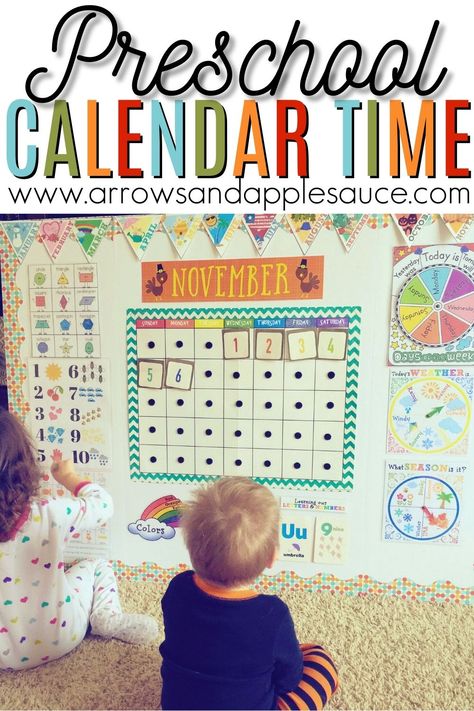 Our Homeschool Day: Calendar Time - Arrows & Applesauce Preschool Calendar Time, Learning Days Of The Week, Toddler Calendar, Morning Calendar, Preschool Calendar, Homeschool Calendar, Circle Time Activities, Preschool Circle Time, Day Calendar