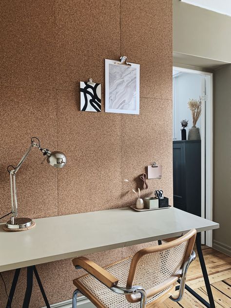 Corkboard Wall Office, Cork Wall Ideas Offices, Cork Walls Office, Cork Panel Wall, Cork Wall Office, Cork Interior Design, Office Interior Design Creative Wall, Cork Wall Ideas, Creative Studio Office