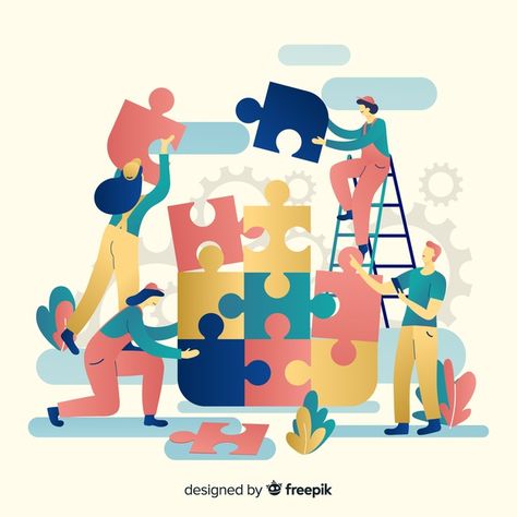 Team work connecting puzzle pieces background Free Vector Team Work Poster Design, Puzzle Piece Illustration, Connect Illustration, Team Work Illustration, Human Centered Design, Wall Art Wallpaper, Team Work, Wallpaper Iphone Quotes, Puzzle Art