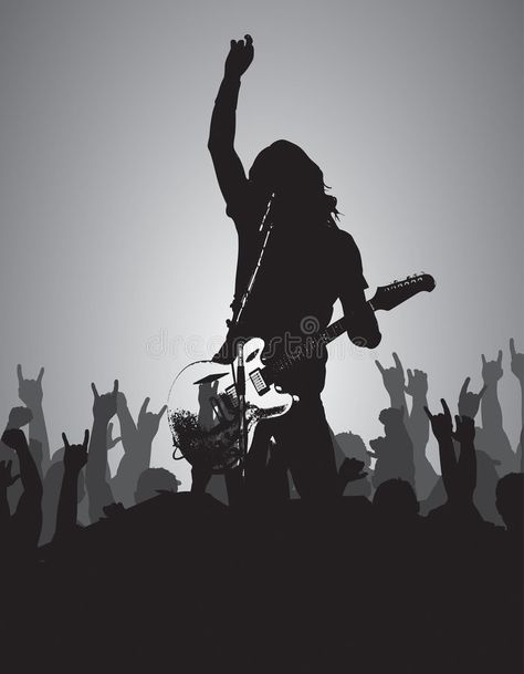 Rock Concert XII. Rock concert silhouette with band, crowd and lights. Perfect f , #AFFILIATE, #concert, #silhouette, #band, #Rock, #Concert #ad Rock Band Backgrounds, Music Concert Drawing, Concert Sketch, Concert Art, Concert Logo Design, Band Performance, Concert Illustration Art, Concert Drawing Illustration, Band Concert