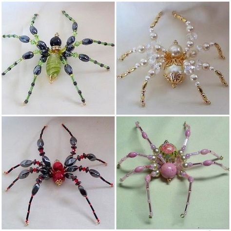 The spider is so beautiful designed with colorful beads that you will love it at first glance. It’s beyond decoration, it’s an art of jewelry. And now you can make it yourself. They are perfect addition as pendant of necklace or bracelet for Halloween, too. Materials you need: Beads Iron wire Wire cutter plier Beaded Spider Tutorial Free Pattern, Insect Diy Crafts, Spider Suncatcher Diy, Diy Beaded Spiders How To Make, Wire Wrapped Spider Tutorial, Beaded Windchimes Diy, Beaded Spider Tutorial, Beaded Spiders How To Make, Beaded Christmas Ornaments Diy