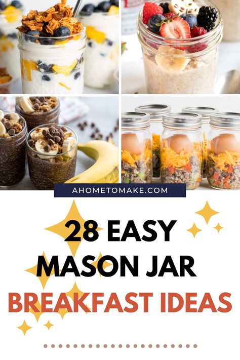 Mason Jar Breakfast Healthy, Easy Mason Jar Breakfast, Easy Jar Recipes, Mason Jar Parfait Breakfast, Breakfast In Mason Jars, Mason Jars Food Ideas, Meal Jars Ideas, Mason Jar Meals Breakfast, Mason Jar Meal Prep Breakfast