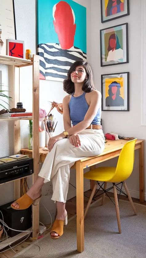 Colorful modern paintings, loads of natural light, a stylish work space and even a few Wes Anderson movie references: Welcome to the studio of Madrid-based painter Coco Dávez! Child Painting, Art Studio Room, Brand Photography Inspiration, Deco Studio, Studio Room, Studio Space, Madrid Spain, Inner Child, Studio Apartment