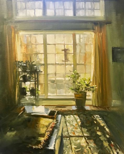 Light In Painting, Paintings Of Rooms, Painting Of Window, Painting Of A Room, Sunny Day Painting, Sunny Interior, Sunny Painting, Cozy Painting, Painting Sunlight