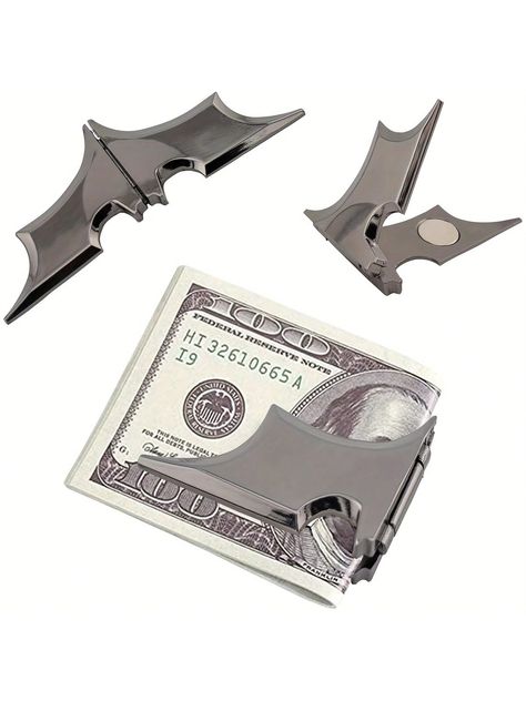 1pc men's gift gun gray foldable zinc alloy material magnet metal bat shape banknote wallet bookmark bill change folderI discovered amazing products on SHEIN.com, come check them out! Cp9 One Piece, Bat Shape, Gothic Jackets, Leather Credit Card Holder, Best Wallet, Wallet Gifts, Christmas Gifts For Men, Money Clip Wallet, Personalized Leather