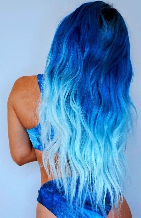 Dyed Hair Purple And Blue, Blue Flame Hair Color, Dark Blue With Light Blue Highlights, Blue Hair Ideas For Blondes, Vivid Blue Hair, Light And Dark Blue Hair, Dark Blue To Light Blue Hair Ombre, Blue Hair Ideas For Brunettes, Colored Hair Inspiration