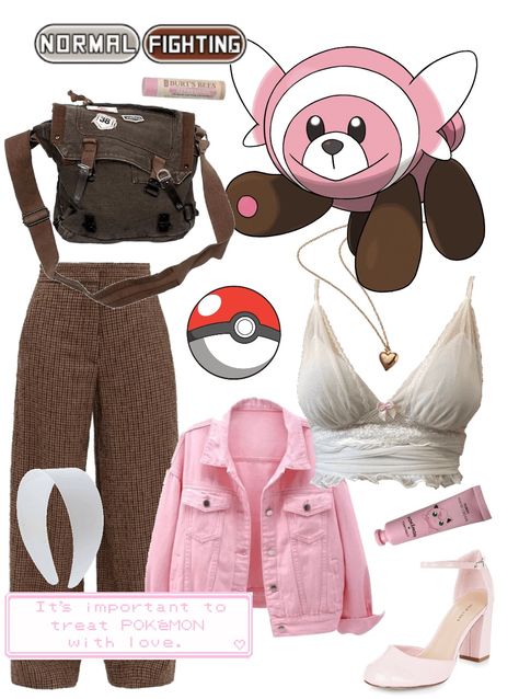 Pokemon Trainer Inspired Outfits, Pokemon Clothes Inspired Outfits, Sylveon Inspired Outfit, Pokemon Themed Outfits, Pokemon Aesthetic Outfit, Pokemon Outfit Aesthetic, Fairy Pokemon Aesthetic, Pokemon Outfits Trainer, Stufful Pokémon