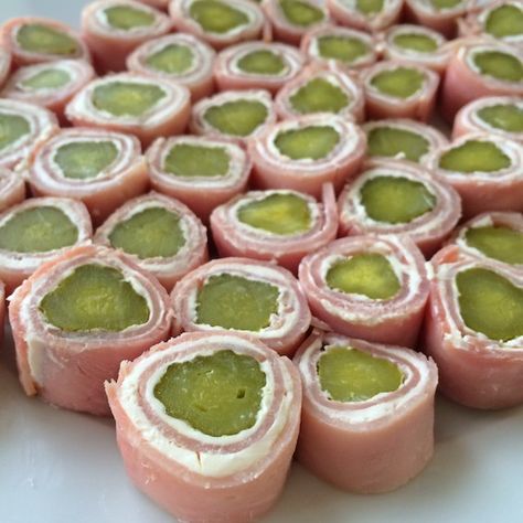 Ham And Pickle Appetizers, Cucumber Ham Cream Cheese Roll Ups, Hillbilly Party Appetizers, Christmas Apatizer Ideas, Pickle Ham Roll Ups, Hillbilly Appetizers, Pickle Rollups Appetizers, Ham Pickle Roll Ups, Pickle Sushi