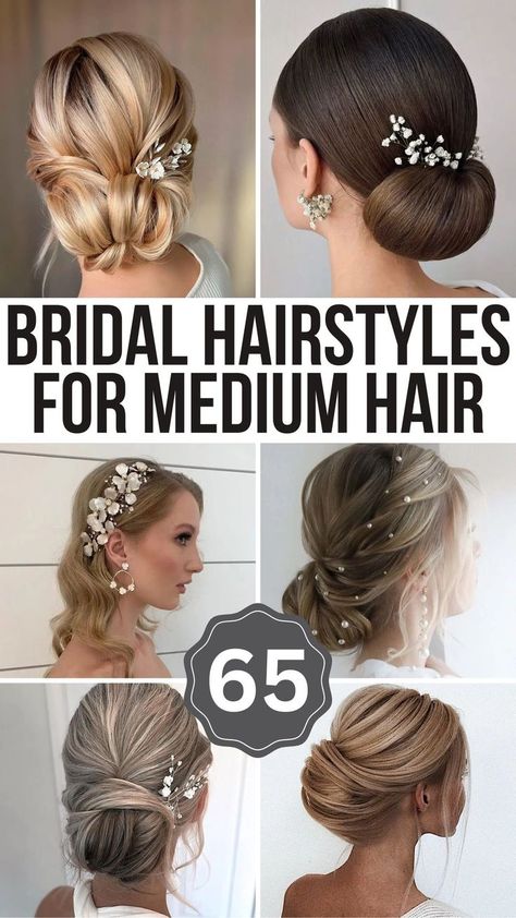 Bridal Hairstyles: Perfect for Medium Hair Bridesmaid Hair For Mid Length Hair, Bridal Hairstyles For Mid Length Hair, Bridal Upstyles Medium Hair, Hairstyles For Bridesmaids Medium Length, Medium Hair Wedding Styles Bridesmaid, Bride Hair Mid Length, Bridal Updo Medium Length Hair, Medium Length Hair Wedding Styles Down, Bridesmaids Hairstyles For Medium Hair