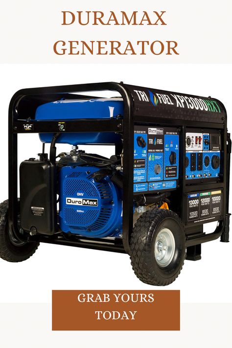 DuroMax XP13000HXT 13,000-Watt 500cc Tri Fuel Gas Propane Natural Gas Portable Generator with CO Alert (Amazon Affiliate Link) Portable Generator, Fuel Gas, Propane, Blue Black, Fuel, Blue, Black