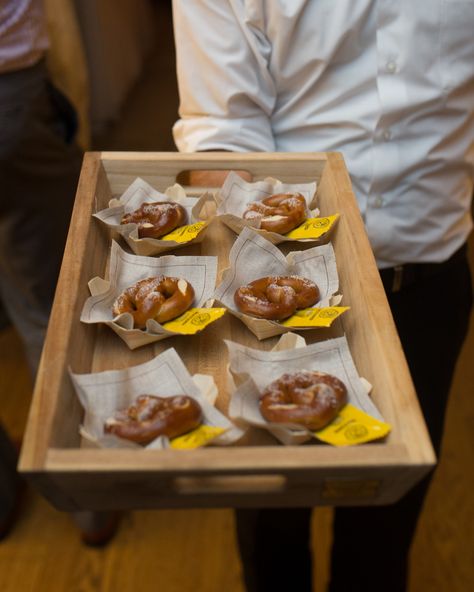 New favorite midnight snack alert: Soft pretzels paired with individual packets of mustard! We're pretty sure a late night snack like this won't survive the reception. Wedding Late Night Snacks, Wedding Reception Snacks, Wedding Pretzels, Best Late Night Snacks, Snack Pairings, Wedding Snacks, Late Night Snack, Edible Wedding Favors, Wedding After Party