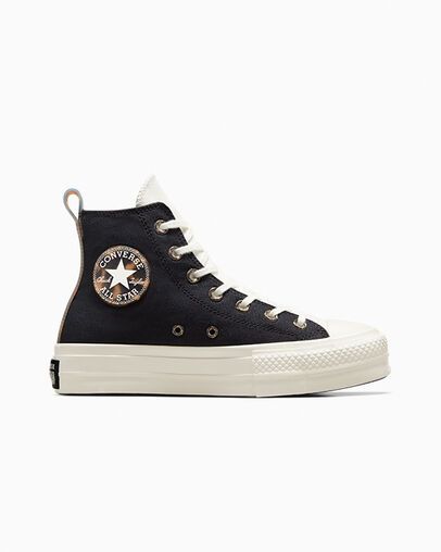 Chuck Taylor All Star Lift Platform Tortoise Black/Egret/Tawny Owl Zapatillas All Star, Black Chuck Taylors, Platform Chucks, Womens High Top Shoes, Tawny Owl, Chuck Taylor All Star Lift, Converse Shop, Custom Converse, New Accessories