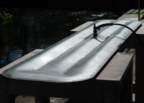 The Hydroformed Lilo Bench - Core77 Hydroforming, Pin Legs, Steel Bench, Metal Forming, Tap Water, Steel Sculpture, Air Mattress, Steel Rod, Steel Furniture