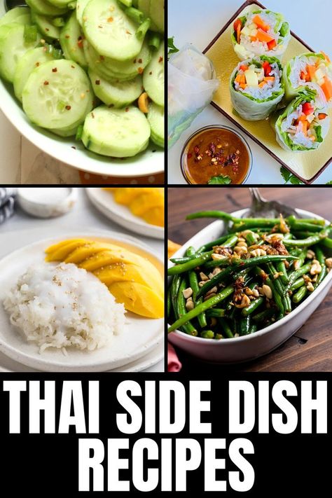 thai side dishes Thai Curry Side Dishes, Thailand Food Recipes, Thai Side Dishes, Thailand Recipes, Asian Sides, Thai Appetizer, Easy Thai Recipes, Thai Recipes Authentic, Thai Snacks