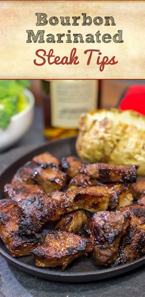 Bourbon Marinated Steak Tips | Unique and easy steak marinade! Marinated Steak Tips, Bourbon Marinade, Easy Steak Marinade, Steak Marinade Easy, Bourbon Steak, Steak Tips, Veal Recipes, Easy Steak, Marinated Beef