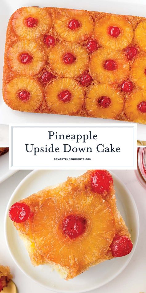 With tons of cherries and pineapple flavor, this EASY classic Pineapple Upside Down Cake recipe is sure to be a winner for any event! Easy Upside Down Pineapple Cake Simple, Pin Apple Upside Down Cake, Pineapple Upside Down Cake Mix Recipe, Paula Deen Pineapple Upside Down Cake, Dole Pineapple Upside Down Cake Recipe, Quick And Easy Pineapple Desserts, Easy Pineapple Upside Down Cake Recipe, Best Upside Down Pineapple Cake, Up Side Down Pineapple Cake Recipes