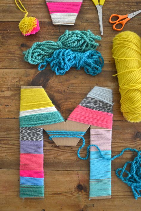 Yarn Wrapped Cardboard Letters Cardboard Letters, Teen Crafts, Camp Crafts, Diy Hack, Kid Projects, Diy And Crafts Sewing, Diy Mothers Day Gifts, Kid Craft, Art Camp