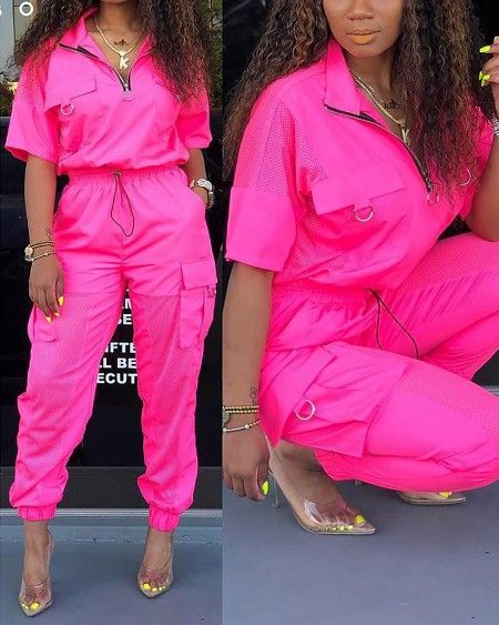 Hot Pink Baddie Outfits, Hot Pink Outfits Aesthetic Baddie, Hot Pink Streetwear, Hot Pink Punk Outfits, Hotty Hot Shorts Pink, Ruffle Trim Dress, Belted Shorts, Fashion Tights, Tracksuit Women