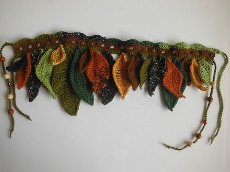 Earthy Crochet, Crochet Belts, Leaf Belt, Coat Inspiration, Felt Making, Festival Crochet, Fairy Costumes, Crochet Pocket, Crochet Belt