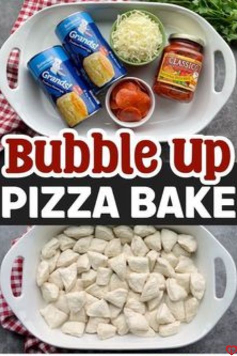 A quick and easy family dinner recipe made with just a few simple ingredients! Your kids are going to love this creative way to make pizza with refrigerated biscuit dough... Bubble Pizza, Bubble Up Pizza, Family Dinner Recipe, Biscuit Pizza, Easy Family Dinner, Pizza Casserole, Biscuit Dough, Bubble Up, Pizza Bake