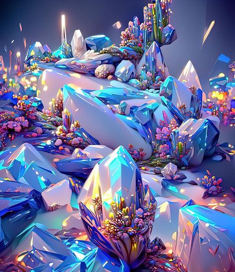 Crystal Planet Concept Art, Desert Kingdom Fantasy Art, Crystal Concept Art, Coloring Crystals, Crystal Landscape, Imaginary Places, Environment Inspiration, Alpine Landscape, Stylized 3d