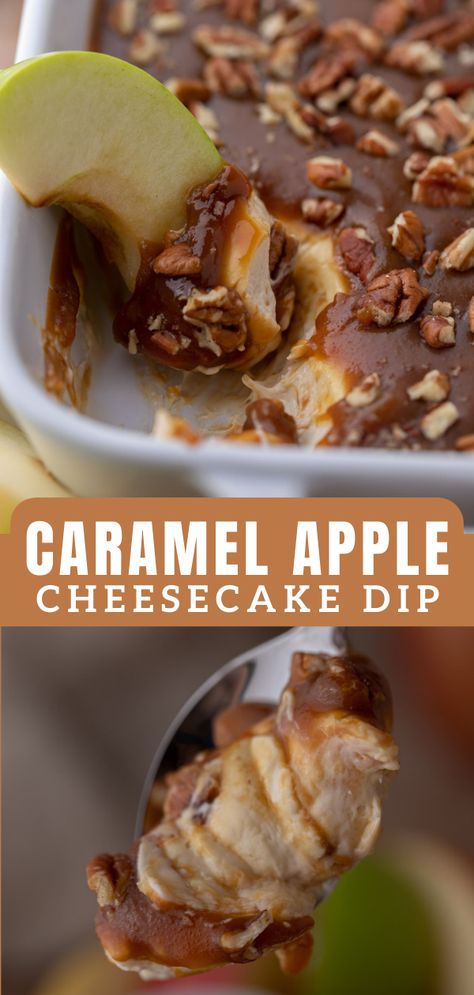 This delicious caramel apple cheesecake dip is an easy and delicious fall dessert that combines a caramel cheesecake dip with fresh fruit or your crackers of choice. It is made with simple ingredients and doesn’t require you to turn on the oven! Perfect for your fall parties, take with you to a Halloween party, or just a fun snack to enjoy for movie night marathons, it is definitely a must-make. Fall Sweet Appetizers, Fall Festive Food, Easy Party Sweets, Good Finger Food Desserts, Tailgate Fruit Ideas, Fall Snacks And Desserts, Games Day Food, Easy Fall Treats To Make With Kids, Fun Fall Recipes For Kids