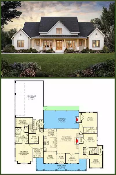 Modern Farmhouse 1 Story Floor Plans, House Plans With Storage, Farmhouse Blueprints 4 Bedroom, Ad 56478sm House Plan, 4 Bedroom House Plans Ranch Style, Farmhouse Building Plans One Story, Rectangle Shape House Plans, Modern Farm Lake House, Simple Farmhouse Floor Plans