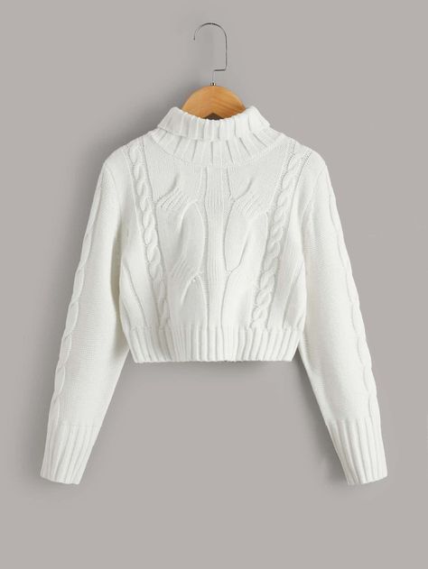 SHEIN Girls Cable Knit Turtle Neck Sweater Long Sleeve Turtle Neck Outfits, Crop Top Outfits Winter, Turtle Neck Outfit Women, White Crop Top Outfit, Knitting Fashion Design, Woolen Tops, Autumn Fashion Women Fall Outfits, Turtleneck Outfit, Modest Dresses Casual