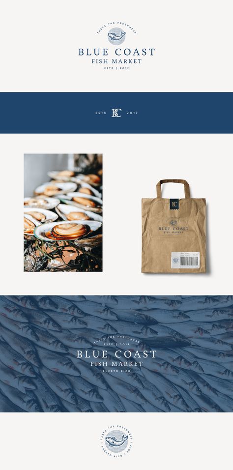 Blue Coast Fish Market on Behance Restaurant Branding Identity, Seafood Shop, Restaurant Identity, Seafood Market, Fish Logo, Visual Identity Design, Fish Market, Restaurant Branding, Branding Logo Design